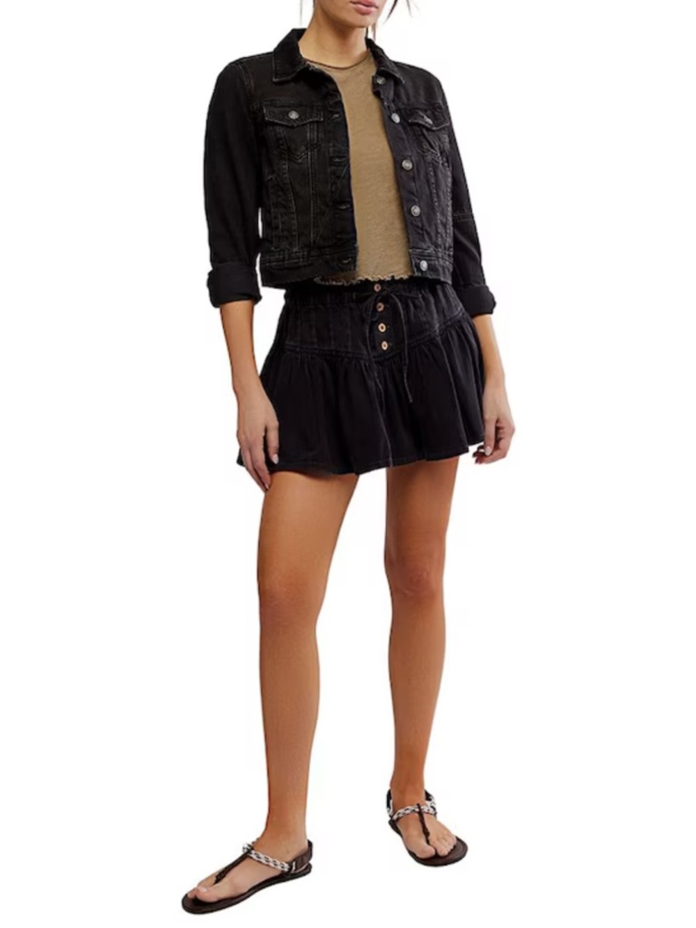 Free People We The Free Roselle High Rise Black Denim Mini Skirt New! - Picture 3 of 11